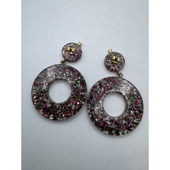 FASHION ACRYLIC CONFETTI ROUND RAINBOW DANGLE PIERCED EARRINGS - Picture 9 of 10